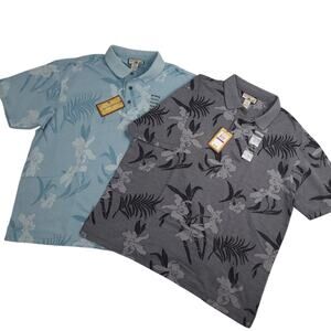 Caribbean Joe Men's Short Sleeve Polo Shirts Floral Palms XXL Lot of 2 NWT $84
